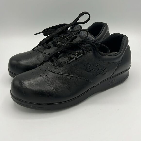 SAS Black Leather Free Time Walking Shoe Sneakers w/ Tripad Comfort Size 6W. B52 - Picture 2 of 11